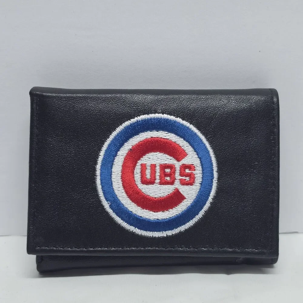 Rico Industries Black Real Leather Wallet MLB Chicago Cubs Logo Embroidered NWT